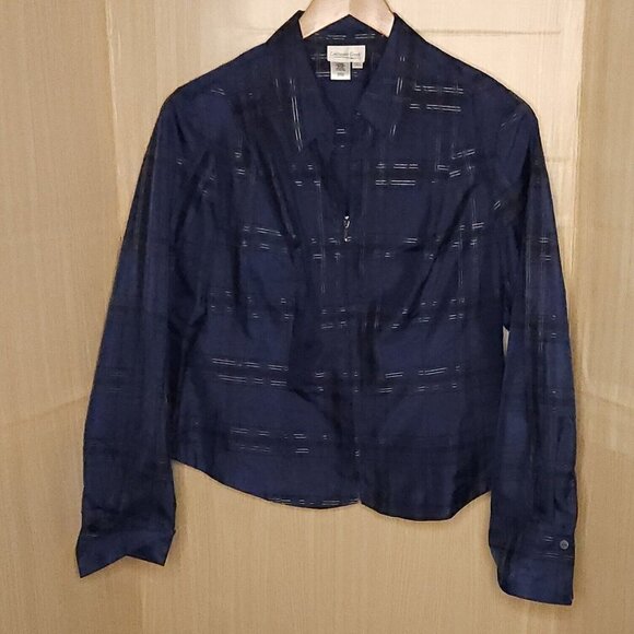 Coldwater Creek Silk Blend Blue Plaid Full Zip Lightweight Blazer Jacket Large - Picture 1 of 7